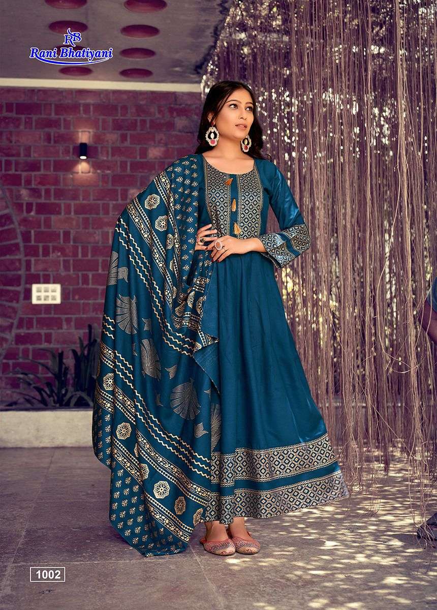 ANKITA VOL-2 BY RANI BHATIYANI 1001 TO 1008 SERIES BEAUTIFUL STYLISH FANCY COLORFUL CASUAL WEAR & ETHNIC WEAR RAYON FOIL PRINT GOWNS WITH DUPATTA AT WHOLESALE PRICE