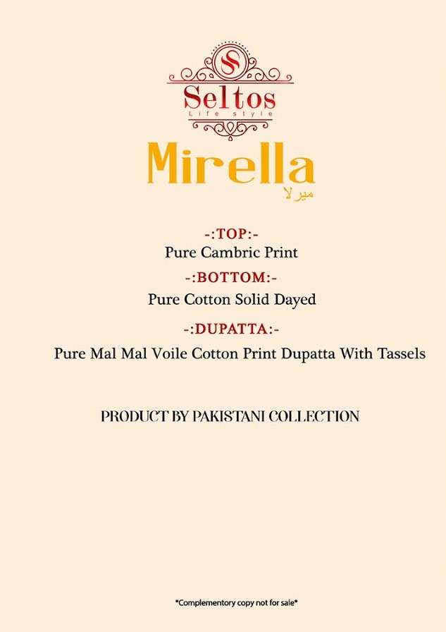 MIRELLA BY SELTOS 1001 TO 1008 SERIES BEAUTIFUL SUITS COLORFUL STYLISH FANCY CASUAL WEAR & ETHNIC WEAR PURE CAMBRIC COTTON PRINT DRESSES AT WHOLESALE PRICE