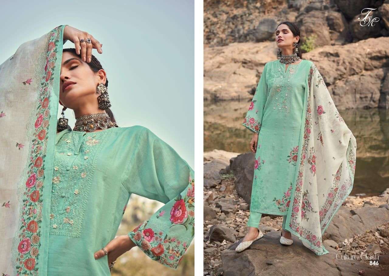 CULTURE CLASH BY T AND M DESIGNER STUDIO BEAUTIFUL SUITS COLORFUL STYLISH FANCY CASUAL WEAR & ETHNIC WEAR PURE LINEN PRINT DRESSES AT WHOLESALE PRICE