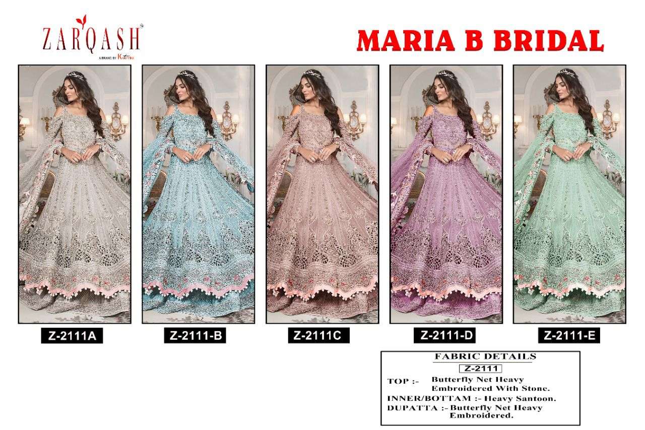 Maria B Bridal By Zarqash 2111-A To 2111-E Series Designer Festive Pakistani Suits Collection Beautiful Stylish Fancy Colorful Party Wear & Occasional Wear Butterfly Net Embroidered Dresses At Wholesale Price