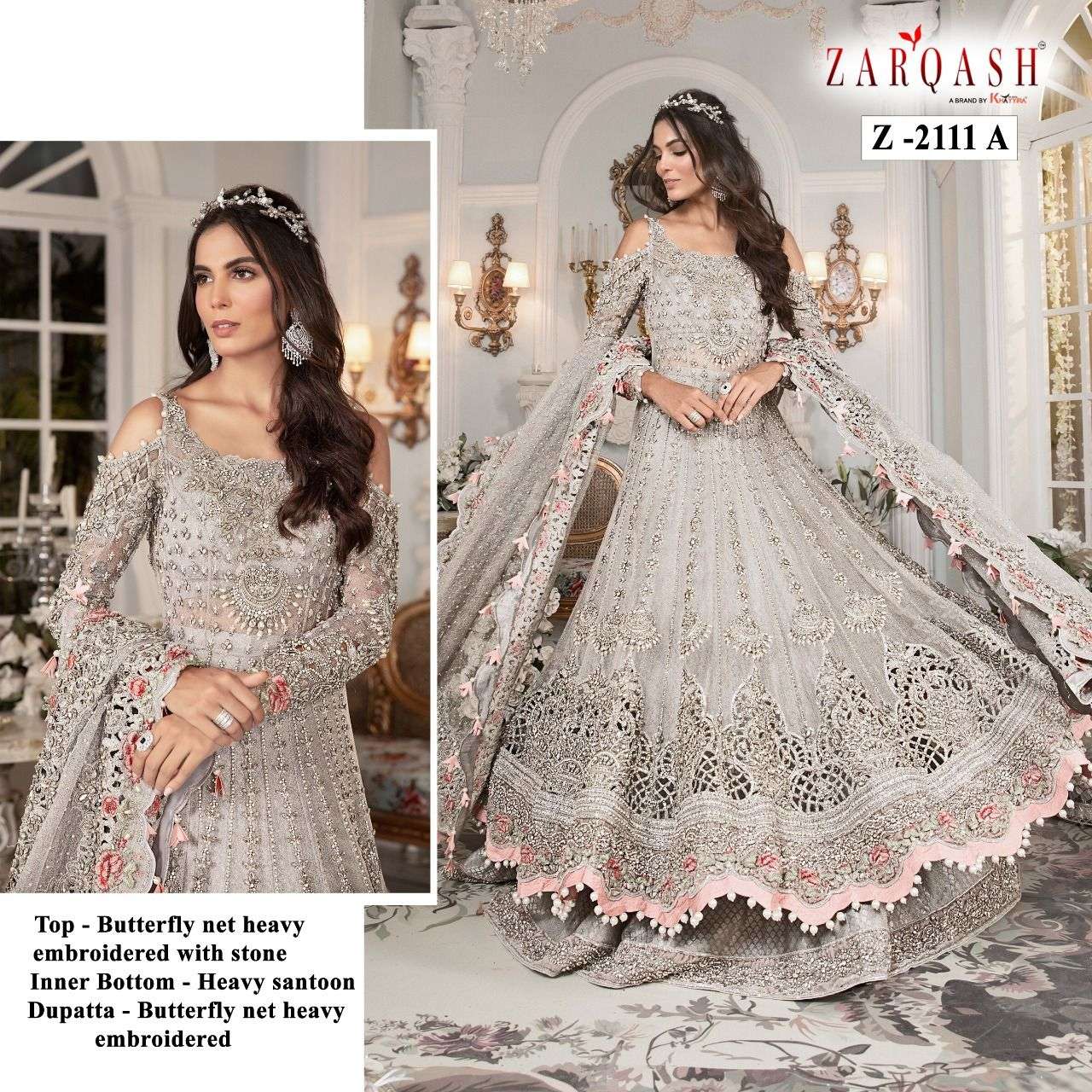Maria B Bridal By Zarqash 2111-A To 2111-E Series Designer Festive Pakistani Suits Collection Beautiful Stylish Fancy Colorful Party Wear & Occasional Wear Butterfly Net Embroidered Dresses At Wholesale Price