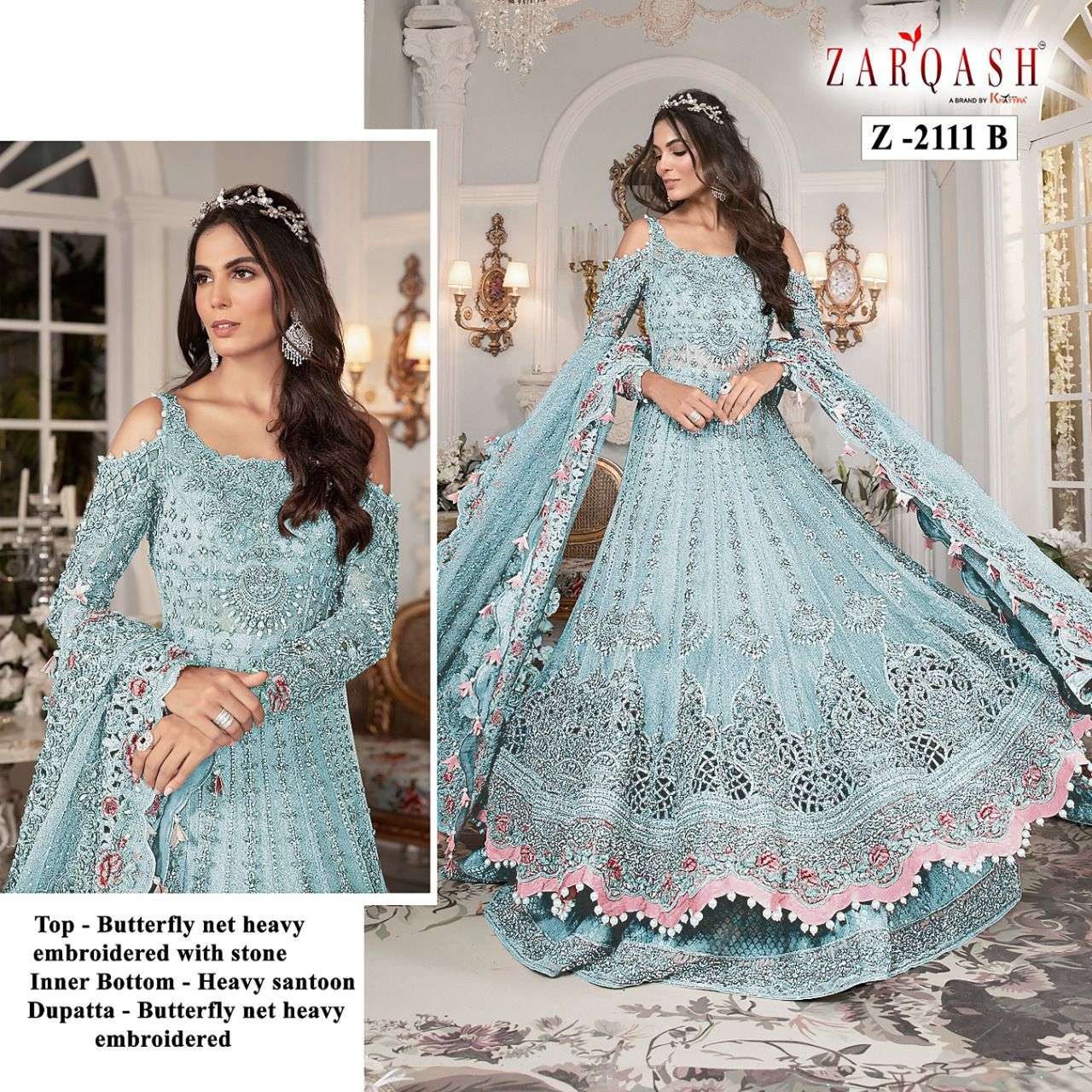 Maria B Bridal By Zarqash 2111-A To 2111-E Series Designer Festive Pakistani Suits Collection Beautiful Stylish Fancy Colorful Party Wear & Occasional Wear Butterfly Net Embroidered Dresses At Wholesale Price