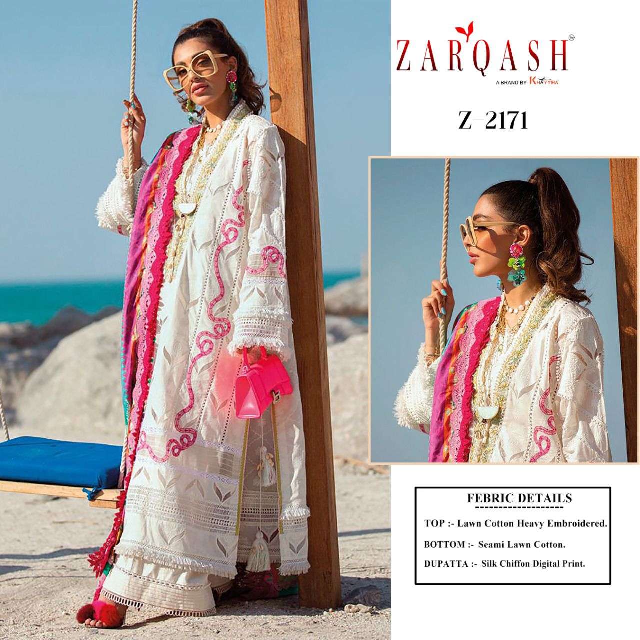 Aziz Luxury Lawn By Zarqash 2171 To 2174 Series Designer Festive Pakistani Suits Collection Beautiful Stylish Fancy Colorful Party Wear & Occasional Wear Cotton Embroidered Dresses At Wholesale Price