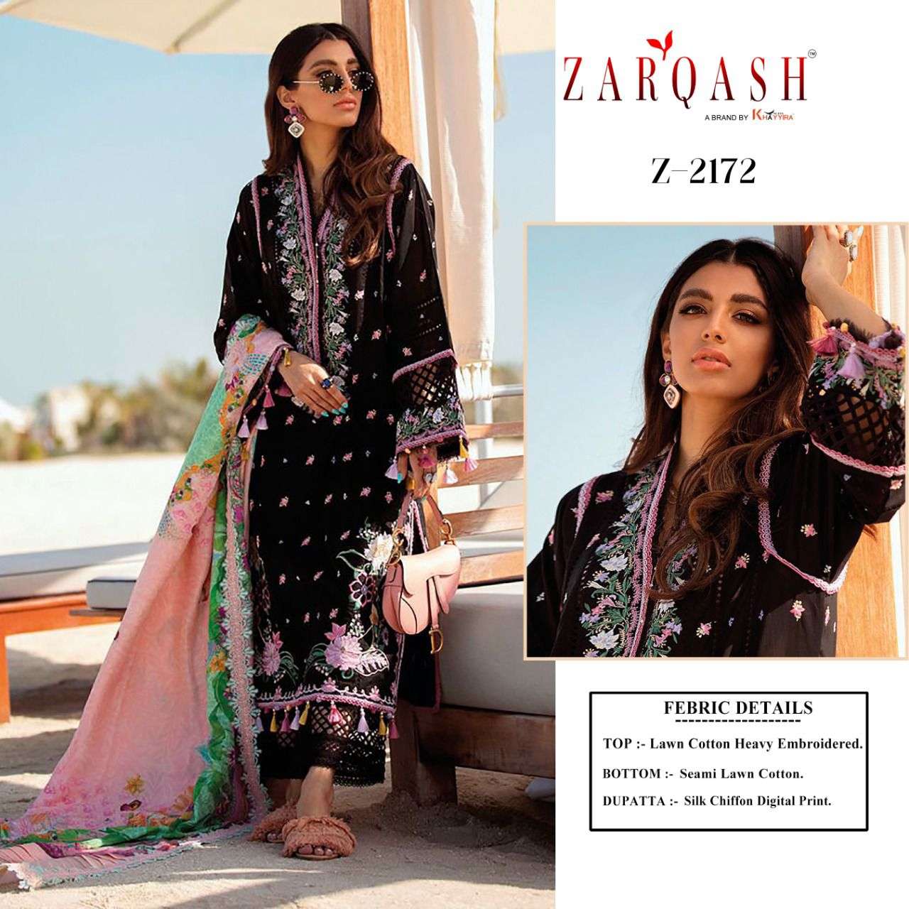 Aziz Luxury Lawn By Zarqash 2171 To 2174 Series Designer Festive Pakistani Suits Collection Beautiful Stylish Fancy Colorful Party Wear & Occasional Wear Cotton Embroidered Dresses At Wholesale Price