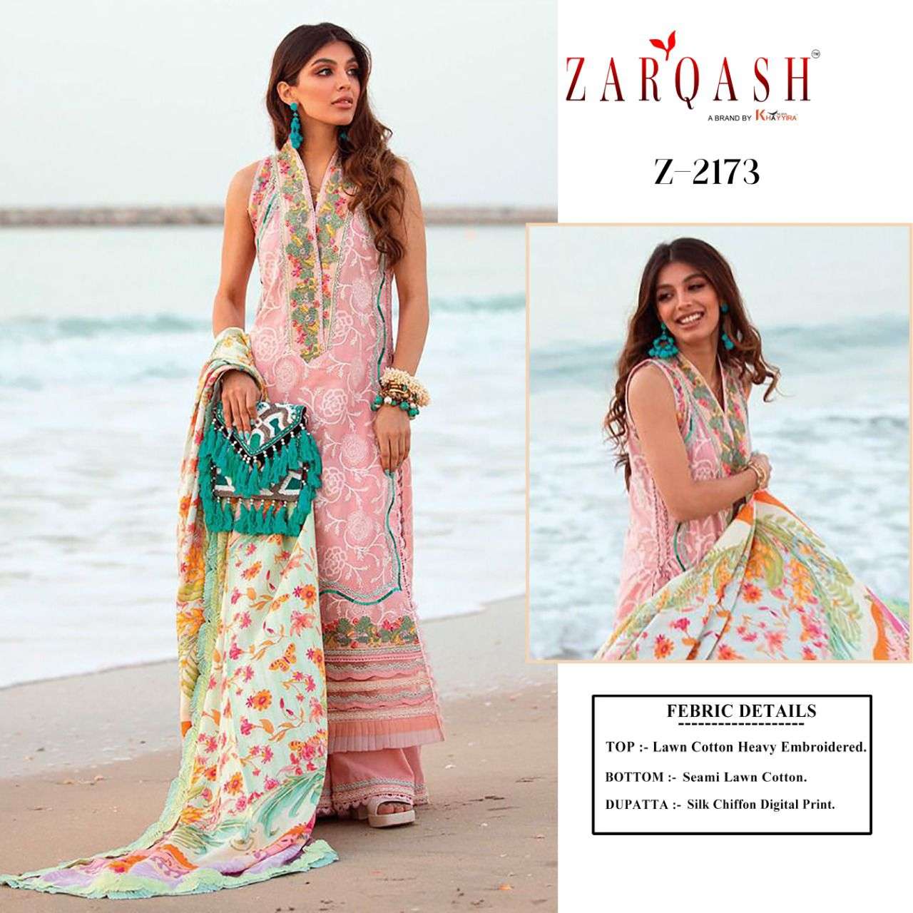 Aziz Luxury Lawn By Zarqash 2171 To 2174 Series Designer Festive Pakistani Suits Collection Beautiful Stylish Fancy Colorful Party Wear & Occasional Wear Cotton Embroidered Dresses At Wholesale Price