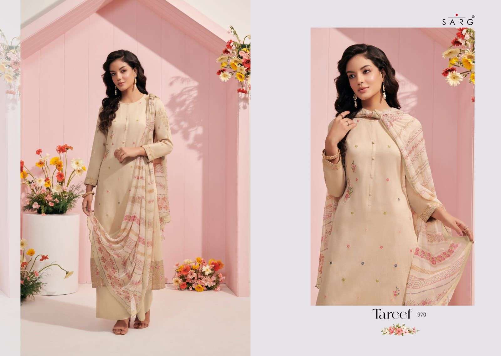 TAREEF BY SARG BEAUTIFUL SUITS COLORFUL STYLISH FANCY CASUAL WEAR & ETHNIC WEAR JACQUARD DRESSES AT WHOLESALE PRICE