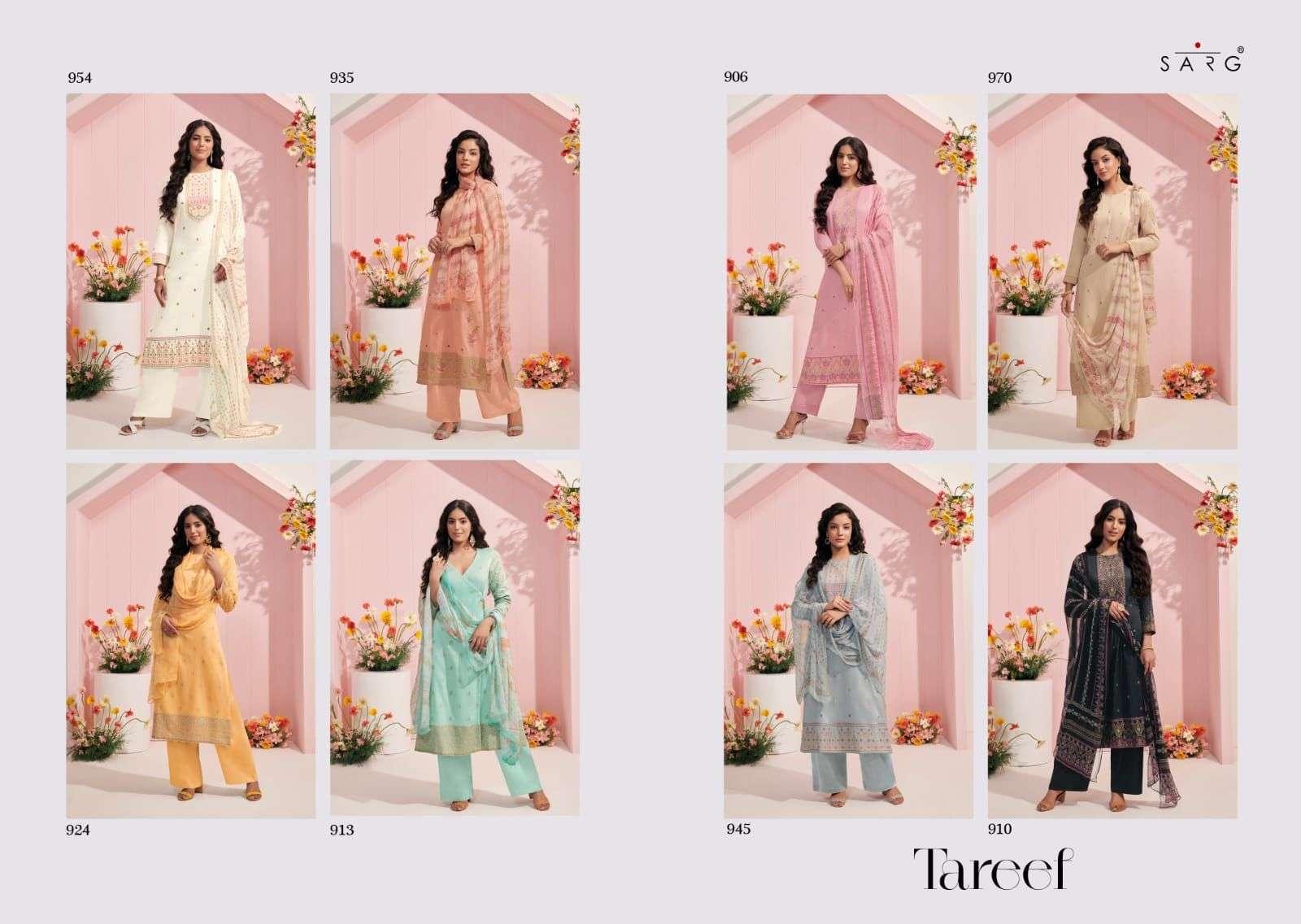 TAREEF BY SARG BEAUTIFUL SUITS COLORFUL STYLISH FANCY CASUAL WEAR & ETHNIC WEAR JACQUARD DRESSES AT WHOLESALE PRICE