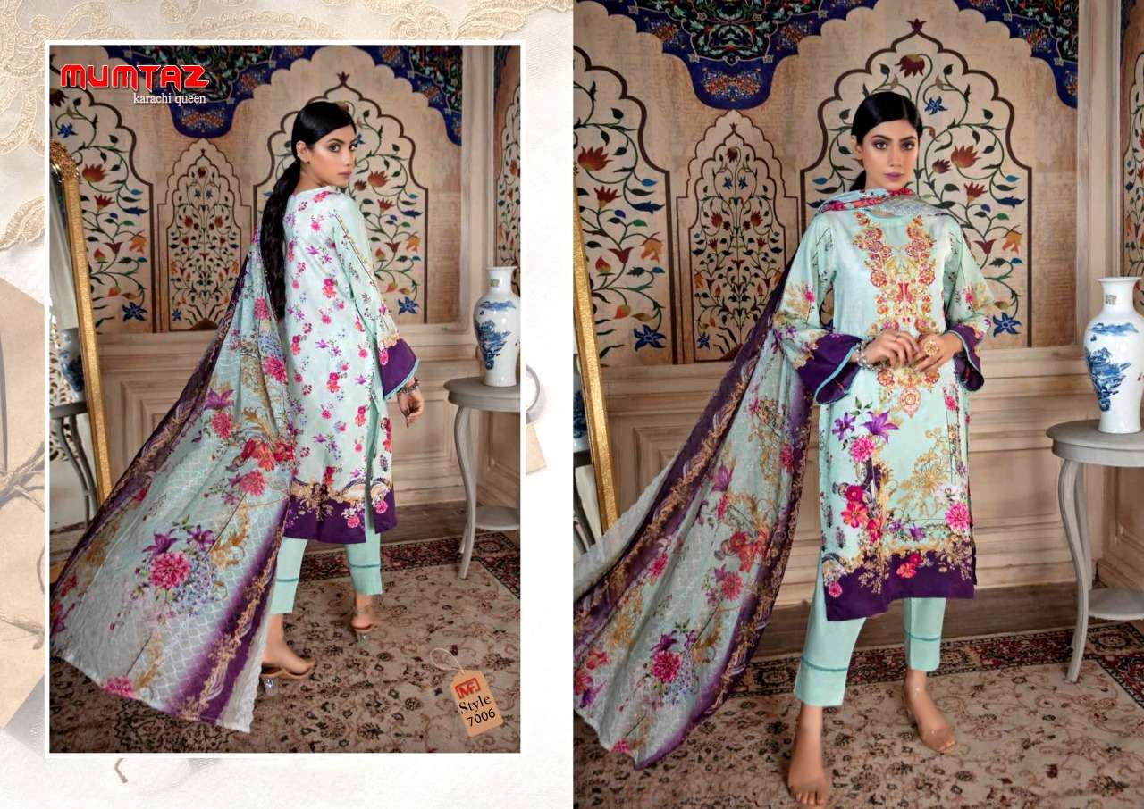 MUMTAZ VOL-7 BY MADHAV FASHION 7001 TO 7006 SERIES INDIAN TRADITIONAL WEAR COLLECTION BEAUTIFUL STYLISH FANCY COLORFUL PARTY WEAR & OCCASIONAL WEAR PURE COTTON PRINT DRESSES AT WHOLESALE PRICE