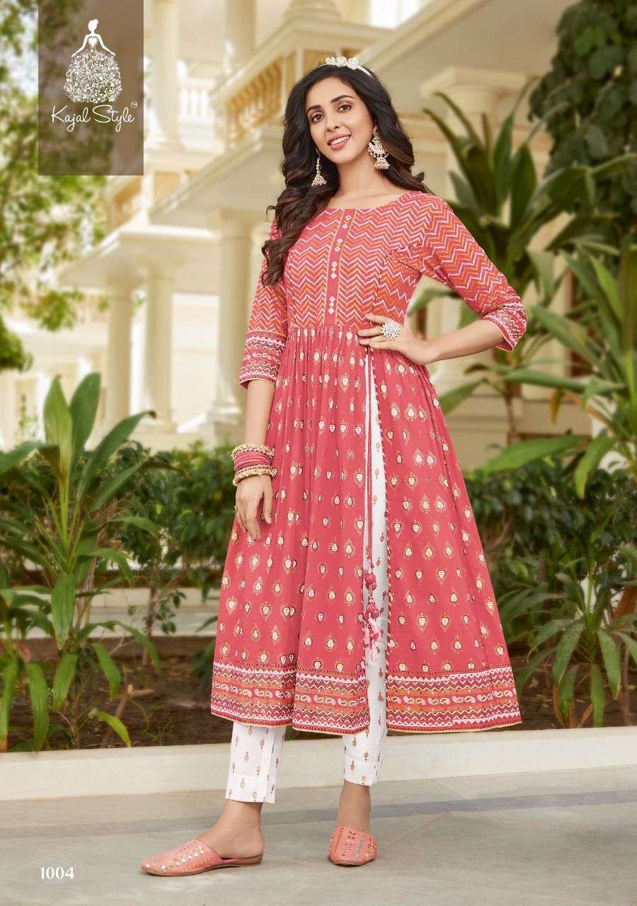 SRUG VOL-1 BY KAJAL STYLE 1001 TO 1008 SERIES BEAUTIFUL STYLISH FANCY COLORFUL CASUAL WEAR & ETHNIC WEAR COTTON PRINT GOWNS WITH SHRUG AT WHOLESALE PRICE