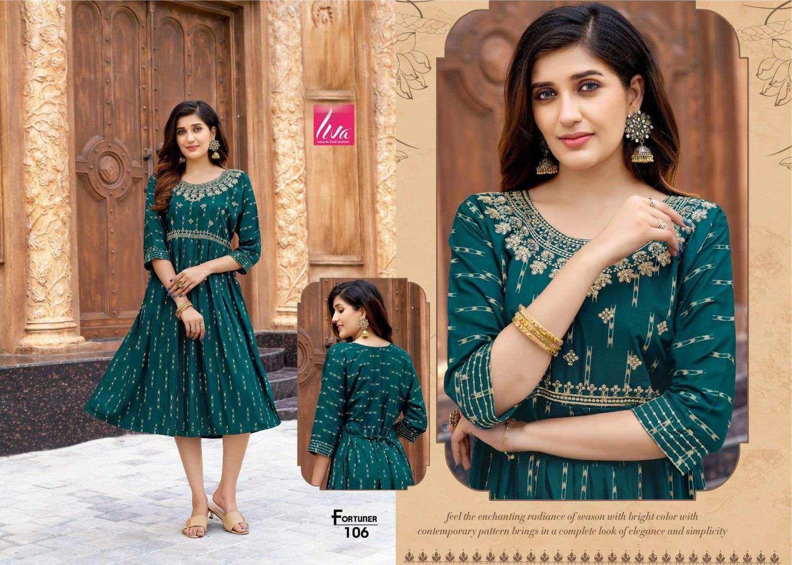 FORTUNER BY LIVA 101 TO 108 SERIES DESIGNER STYLISH FANCY COLORFUL BEAUTIFUL PARTY WEAR & ETHNIC WEAR COLLECTION PURE RAYON KURTIS AT WHOLESALE PRICE