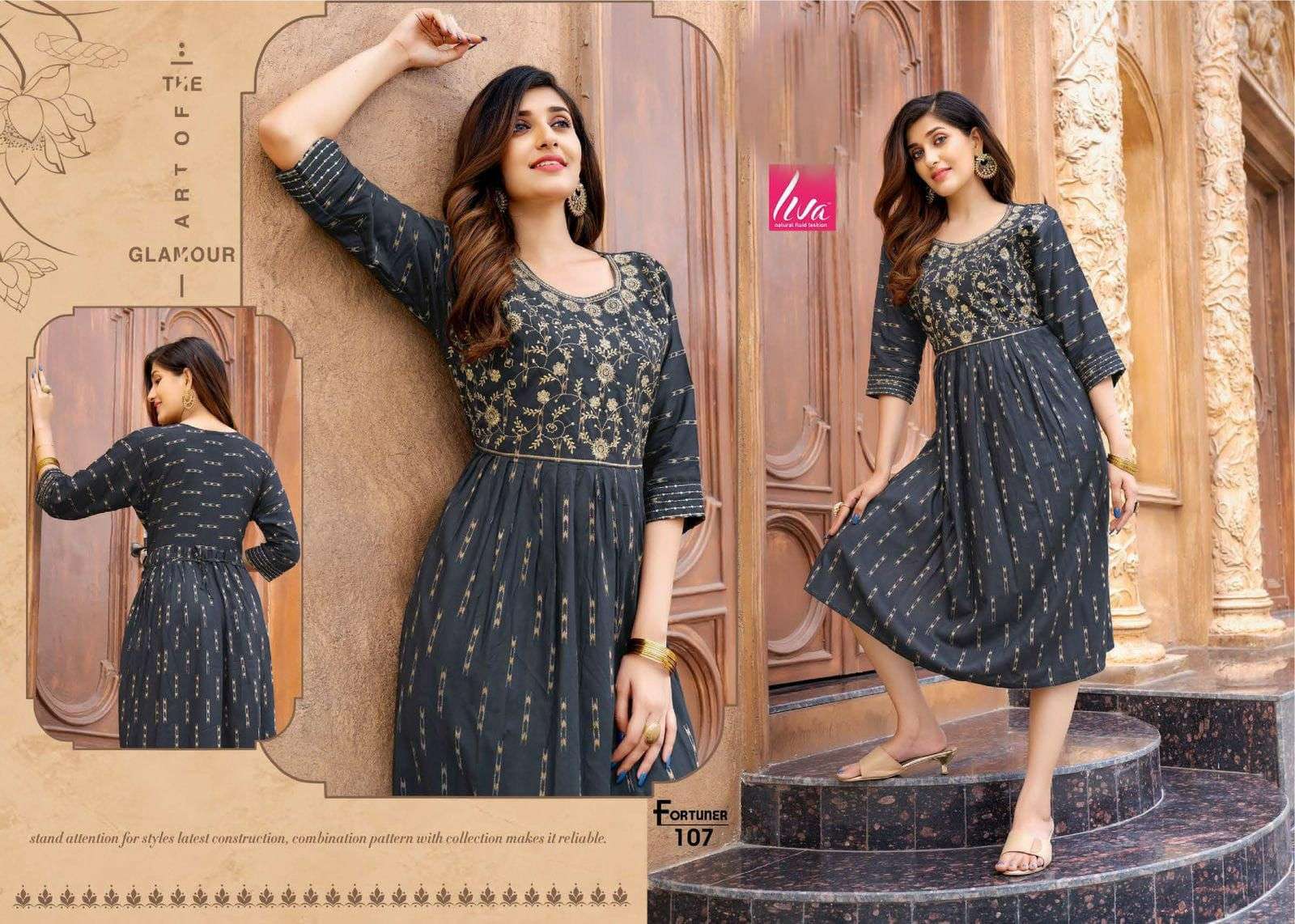 FORTUNER BY LIVA 101 TO 108 SERIES DESIGNER STYLISH FANCY COLORFUL BEAUTIFUL PARTY WEAR & ETHNIC WEAR COLLECTION PURE RAYON KURTIS AT WHOLESALE PRICE