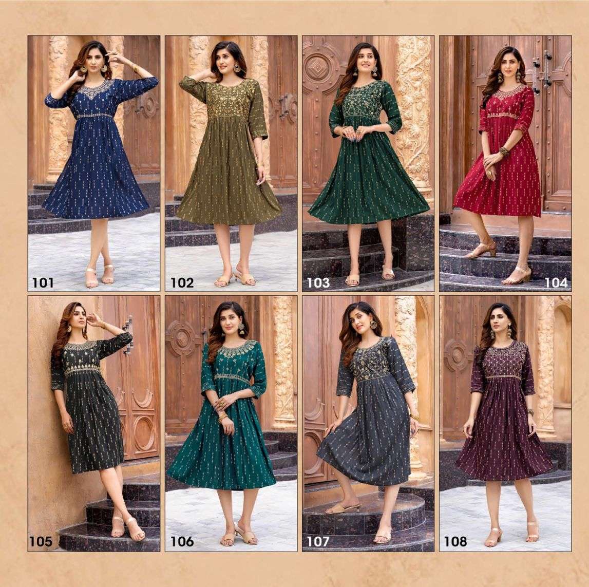 FORTUNER BY LIVA 101 TO 108 SERIES DESIGNER STYLISH FANCY COLORFUL BEAUTIFUL PARTY WEAR & ETHNIC WEAR COLLECTION PURE RAYON KURTIS AT WHOLESALE PRICE