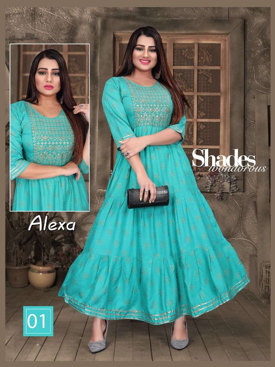 ALEXA BY AAGYA 01 TO 10 SERIES DESIGNER STYLISH FANCY COLORFUL BEAUTIFUL PARTY WEAR & ETHNIC WEAR COLLECTION RAYON GOLD PRINT KURTIS AT WHOLESALE PRICE