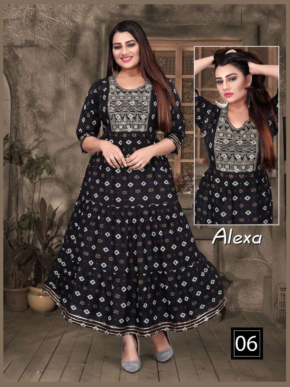 ALEXA BY AAGYA 01 TO 10 SERIES DESIGNER STYLISH FANCY COLORFUL BEAUTIFUL PARTY WEAR & ETHNIC WEAR COLLECTION RAYON GOLD PRINT KURTIS AT WHOLESALE PRICE