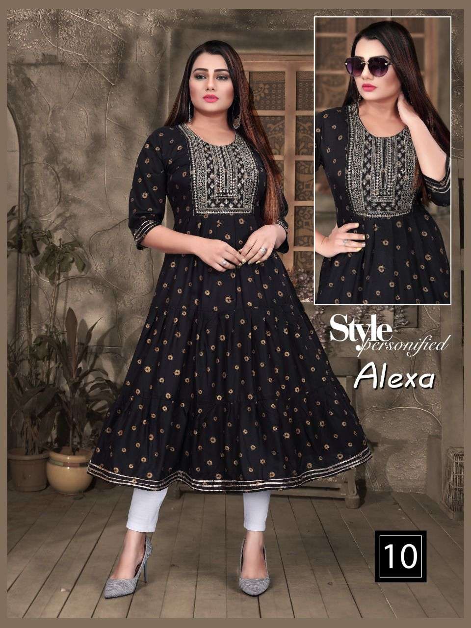 ALEXA BY AAGYA 01 TO 10 SERIES DESIGNER STYLISH FANCY COLORFUL BEAUTIFUL PARTY WEAR & ETHNIC WEAR COLLECTION RAYON GOLD PRINT KURTIS AT WHOLESALE PRICE