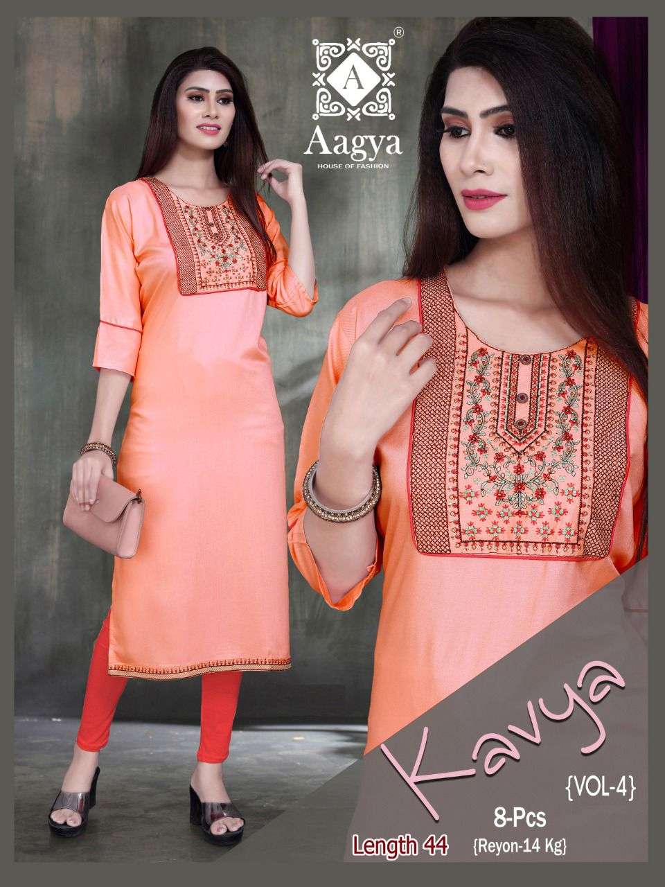 KAVYA VOL-4 BY AAGYA 001 TO 008 SERIES DESIGNER STYLISH FANCY COLORFUL BEAUTIFUL PARTY WEAR & ETHNIC WEAR COLLECTION RAYON EMBROIDERED KURTIS AT WHOLESALE PRICE