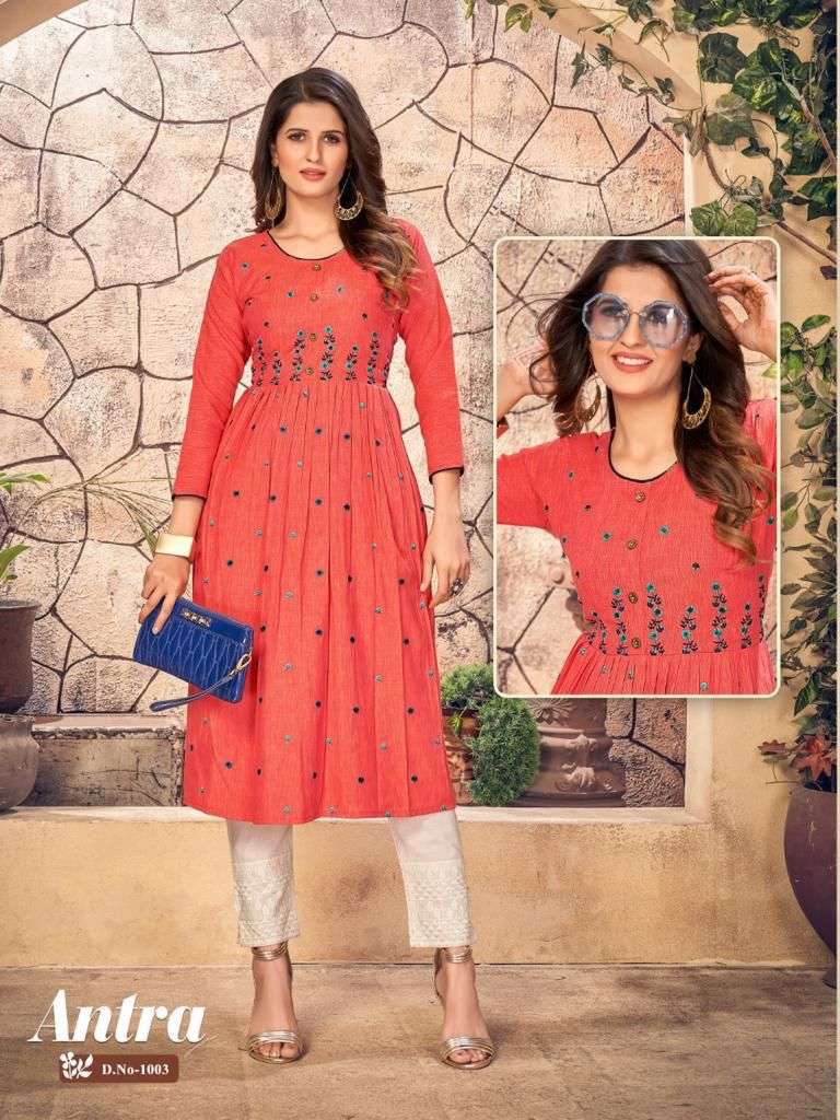 ANTRA BY KANASU 1001 TO 1008 SERIES DESIGNER STYLISH FANCY COLORFUL BEAUTIFUL PARTY WEAR & ETHNIC WEAR COLLECTION PURE RAYON KURTIS AT WHOLESALE PRICE