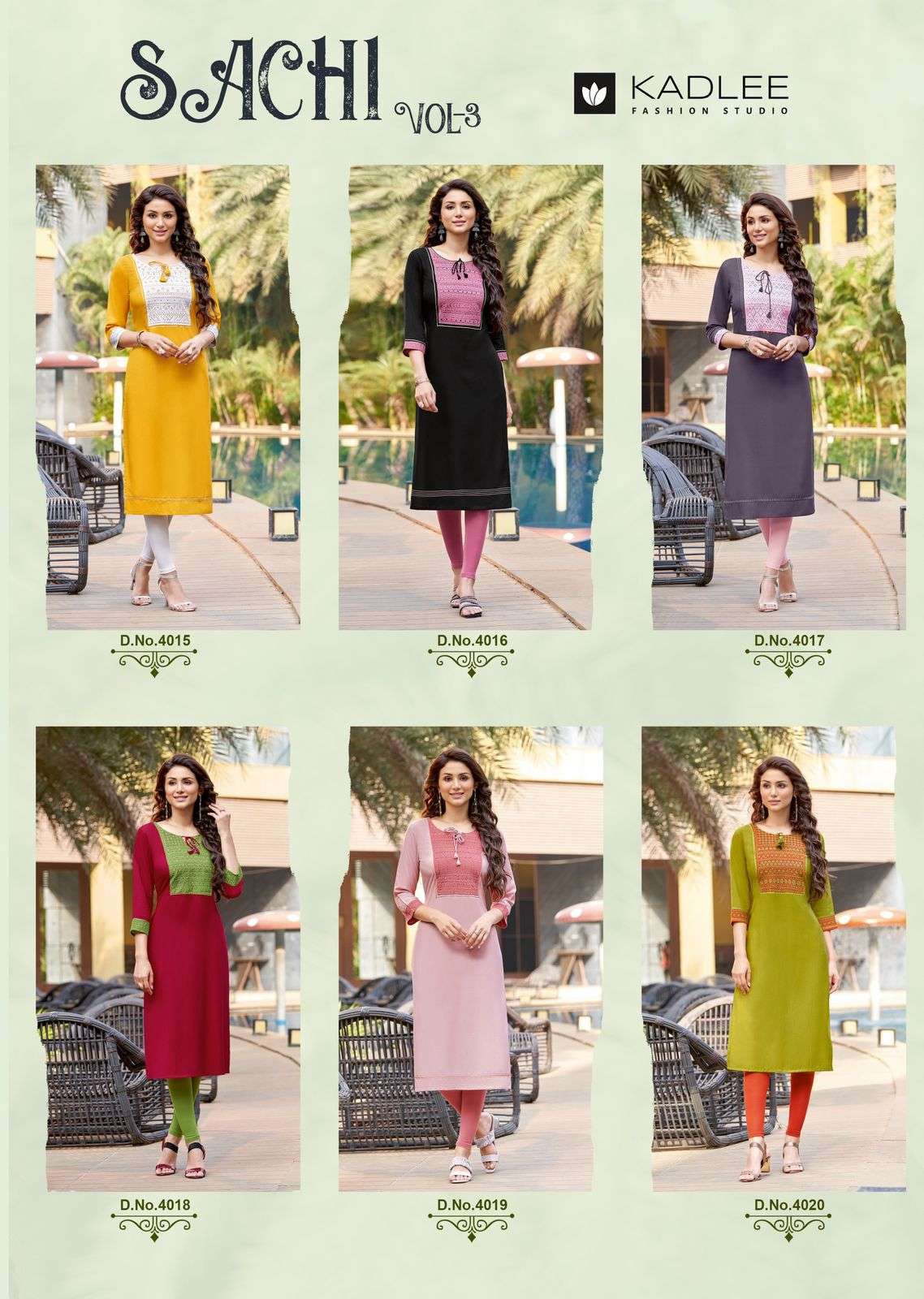 SACHI VOL-3 BY KADLEE 4015 TO 4020 SERIES DESIGNER STYLISH FANCY COLORFUL BEAUTIFUL PARTY WEAR & ETHNIC WEAR COLLECTION RAYON EMBROIDERY KURTIS AT WHOLESALE PRICE
