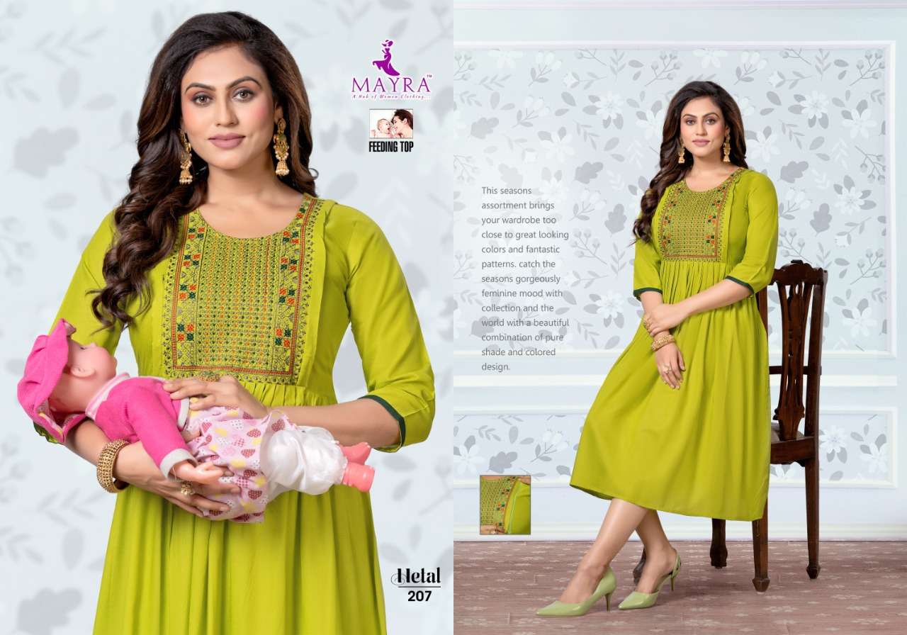 HETAL BY MAYRA 201 TO 208 SERIES DESIGNER STYLISH FANCY COLORFUL BEAUTIFUL PARTY WEAR & ETHNIC WEAR COLLECTION RAYON KURTIS AT WHOLESALE PRICE