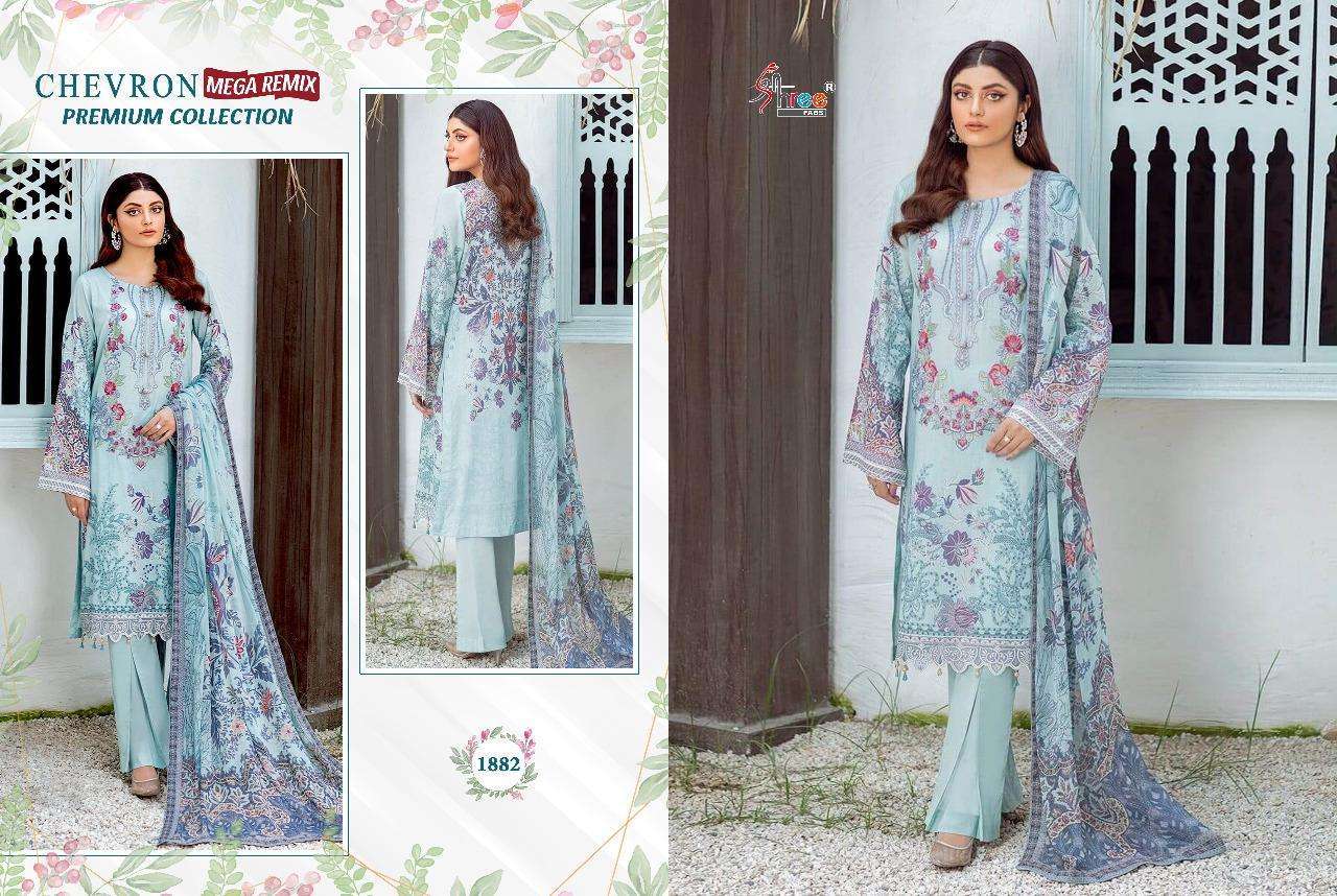 CHEVRON MEGA REMIX PREMIUM COLLECTION BY SHREE FABS DESIGNER PAKISTANI SUITS BEAUTIFUL STYLISH FANCY COLORFUL PARTY WEAR & OCCASIONAL WEAR PURE COTTON PRINT WITH EMBROIDERY DRESSES AT WHOLESALE PRICE