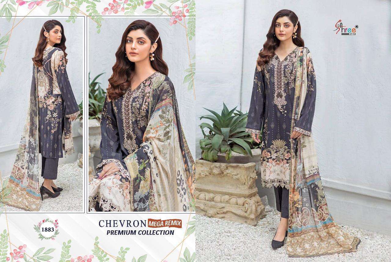 CHEVRON MEGA REMIX PREMIUM COLLECTION BY SHREE FABS DESIGNER PAKISTANI SUITS BEAUTIFUL STYLISH FANCY COLORFUL PARTY WEAR & OCCASIONAL WEAR PURE COTTON PRINT WITH EMBROIDERY DRESSES AT WHOLESALE PRICE