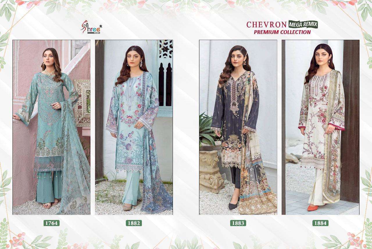 CHEVRON MEGA REMIX PREMIUM COLLECTION BY SHREE FABS DESIGNER PAKISTANI SUITS BEAUTIFUL STYLISH FANCY COLORFUL PARTY WEAR & OCCASIONAL WEAR PURE COTTON PRINT WITH EMBROIDERY DRESSES AT WHOLESALE PRICE