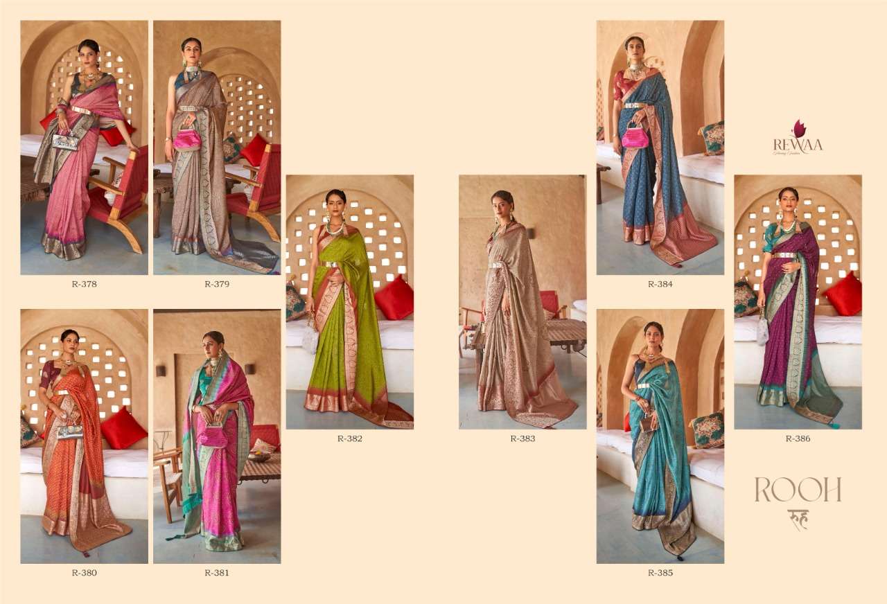 ROOH BY REWAA 378 TO 386 SERIES INDIAN TRADITIONAL WEAR COLLECTION BEAUTIFUL STYLISH FANCY COLORFUL PARTY WEAR & OCCASIONAL WEAR SILK SAREES AT WHOLESALE PRICE