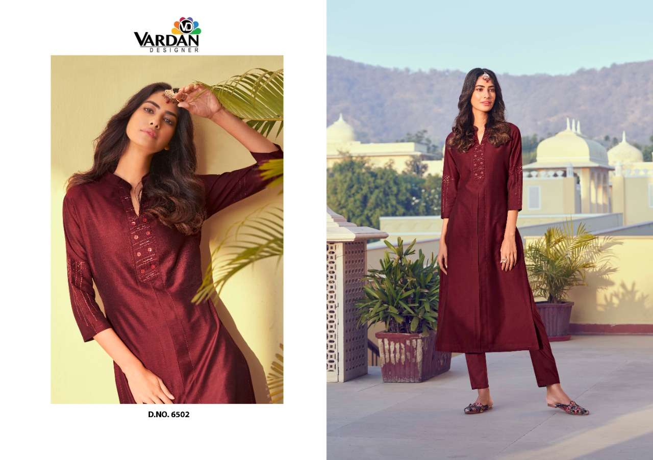 Raahat Vol-1 By Vardan Designer 6501 To 6504 Series Designer Stylish Fancy Colorful Beautiful Party Wear & Ethnic Wear Collection Silk With Work Kurtis With Bottom At Wholesale Price