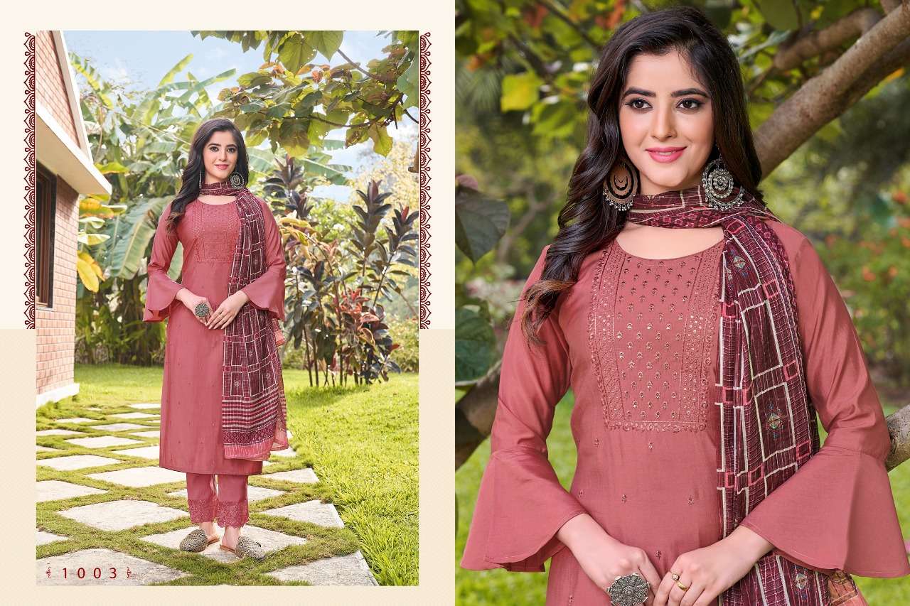 KALISTA BY HARIYAALI 1001 TO 1008 SERIES BEAUTIFUL SUITS COLORFUL STYLISH FANCY CASUAL WEAR & ETHNIC WEAR VISCOSE SILK DRESSES AT WHOLESALE PRICE