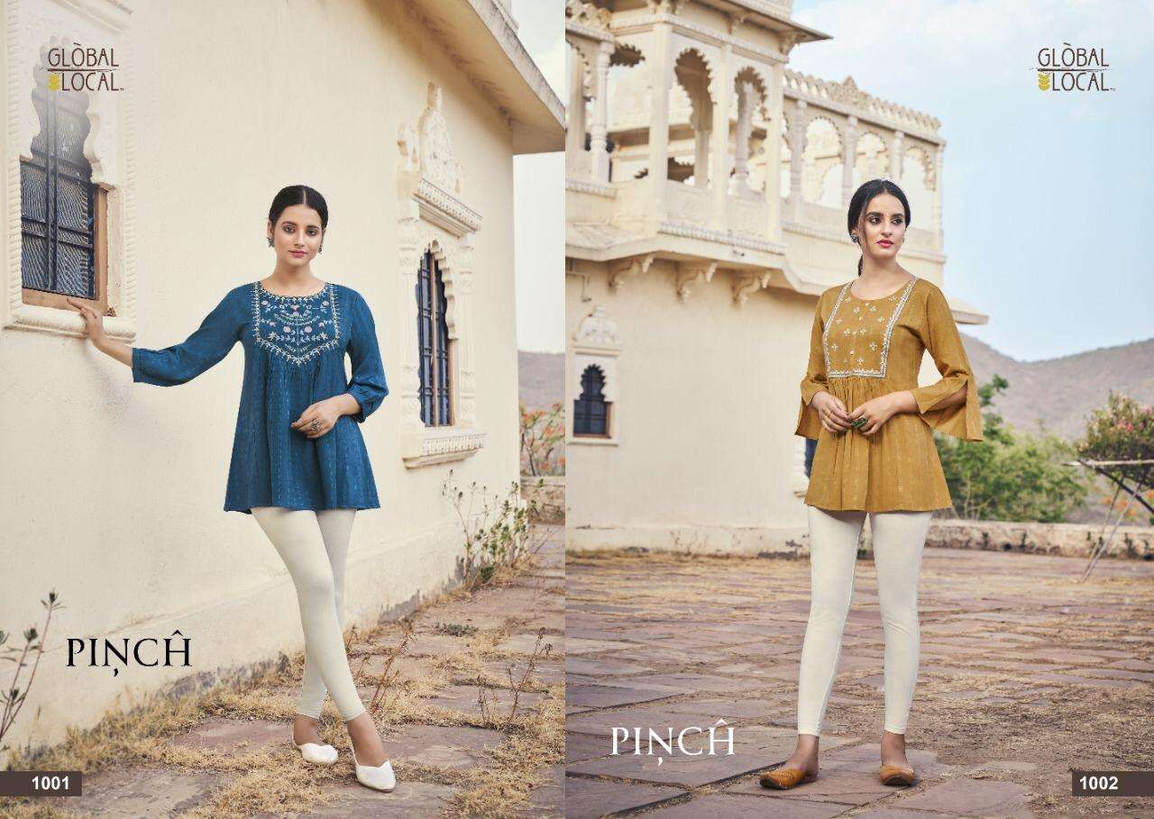 PINCH BY GLOBAL LOCAL 1001 TO 1004 SERIES BEAUTIFUL STYLISH FANCY COLORFUL CASUAL WEAR & ETHNIC WEAR HEAVY RAYON EMBROIDERED TOPS AT WHOLESALE PRICE