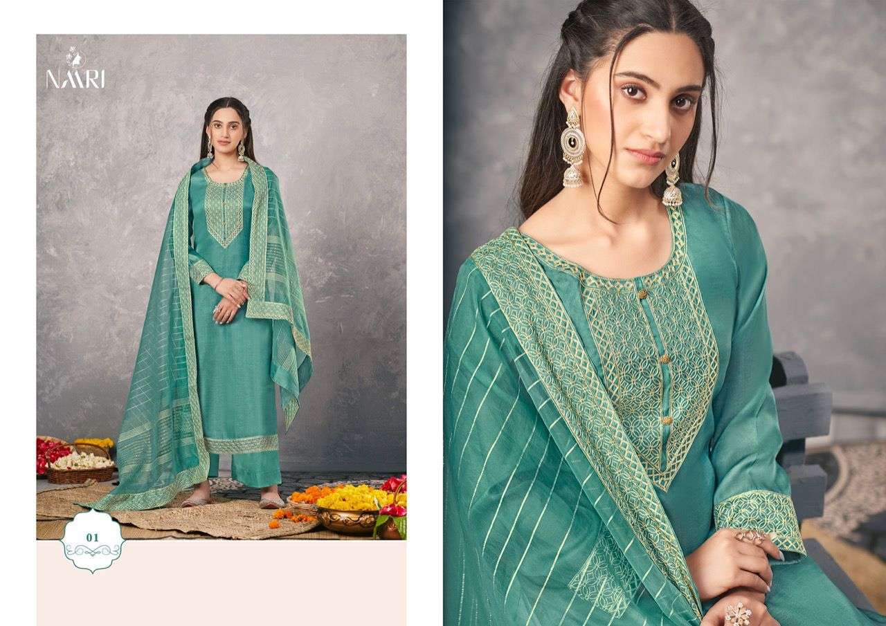 DISHA BY NAARI 01 TO 04 SERIES BEAUTIFUL SUITS COLORFUL STYLISH FANCY CASUAL WEAR & ETHNIC WEAR TUSSAR SILK DRESSES AT WHOLESALE PRICE