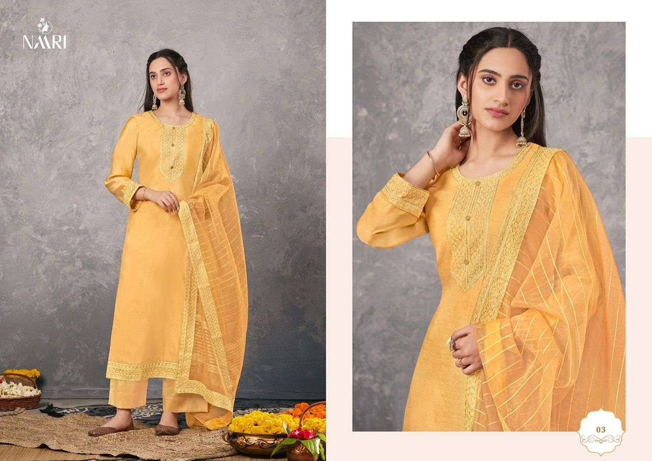 DISHA BY NAARI 01 TO 04 SERIES BEAUTIFUL SUITS COLORFUL STYLISH FANCY CASUAL WEAR & ETHNIC WEAR TUSSAR SILK DRESSES AT WHOLESALE PRICE