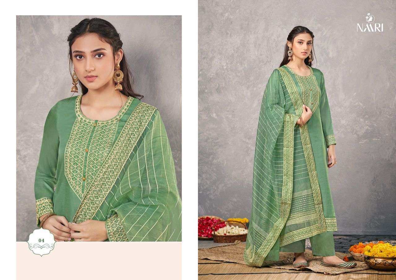 DISHA BY NAARI 01 TO 04 SERIES BEAUTIFUL SUITS COLORFUL STYLISH FANCY CASUAL WEAR & ETHNIC WEAR TUSSAR SILK DRESSES AT WHOLESALE PRICE