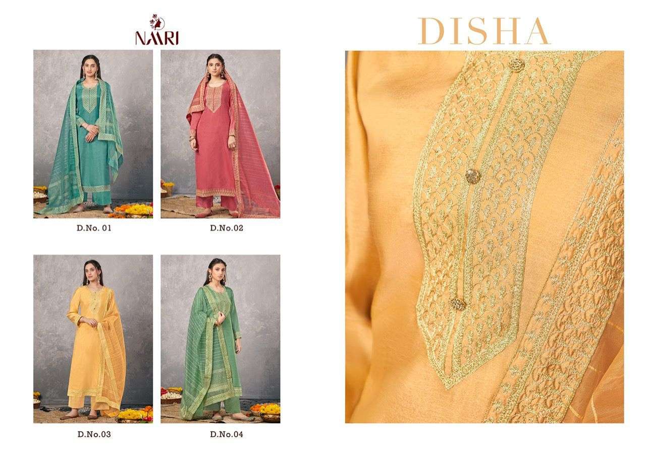 DISHA BY NAARI 01 TO 04 SERIES BEAUTIFUL SUITS COLORFUL STYLISH FANCY CASUAL WEAR & ETHNIC WEAR TUSSAR SILK DRESSES AT WHOLESALE PRICE