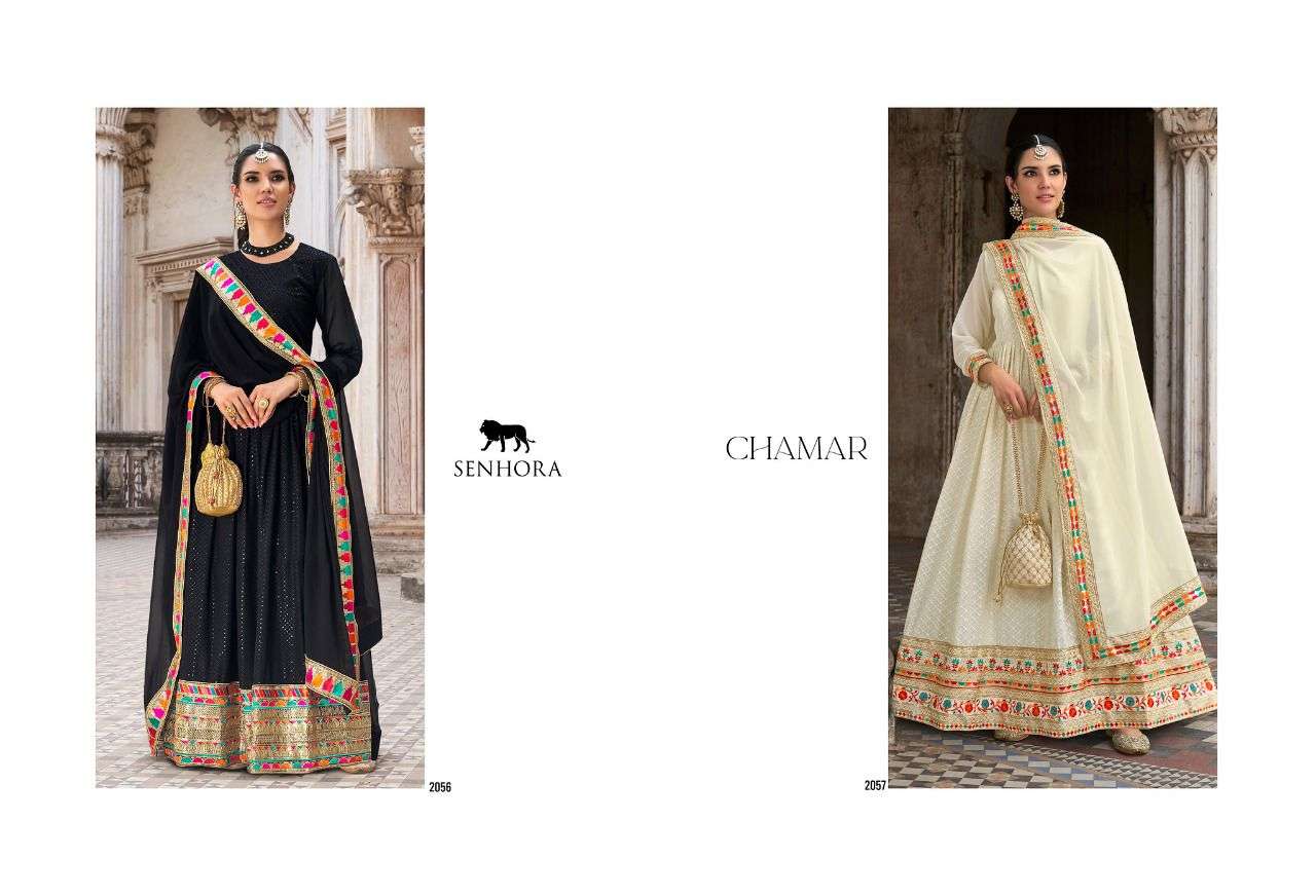 Chamar By Senhora Dresses 2056 To 2057 Series Beautiful Anarkali Suits Colorful Stylish Fancy Casual Wear & Ethnic Wear Real Georgette Dresses At Wholesale Price
