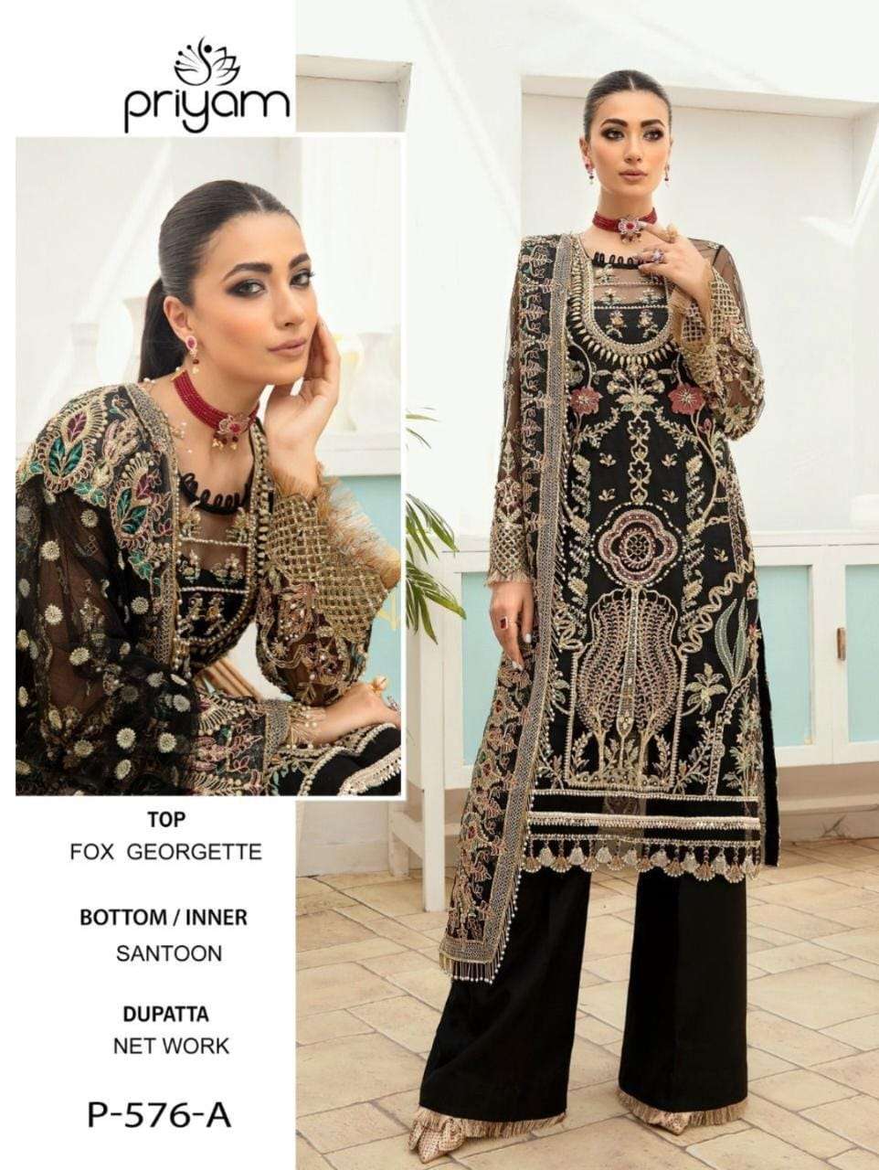 PRIYAM HIT DESIGN 576-A BY PRIYAM BEAUTIFUL PAKISTANI SUITS COLORFUL STYLISH FANCY CASUAL WEAR & ETHNIC WEAR FAUX GEORGETTE DRESSES AT WHOLESALE PRICE