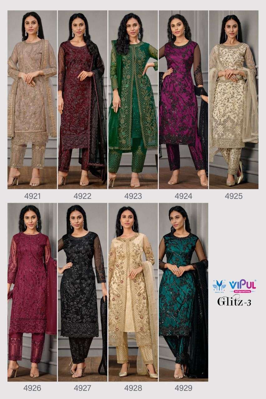 Glitz Vol-3 By Vipul Fashion 4921 To 4929 Series Beautiful Stylish Anarkali Suits Fancy Colorful Casual Wear & Ethnic Wear & Ready To Wear Fancy Dresses At Wholesale Price