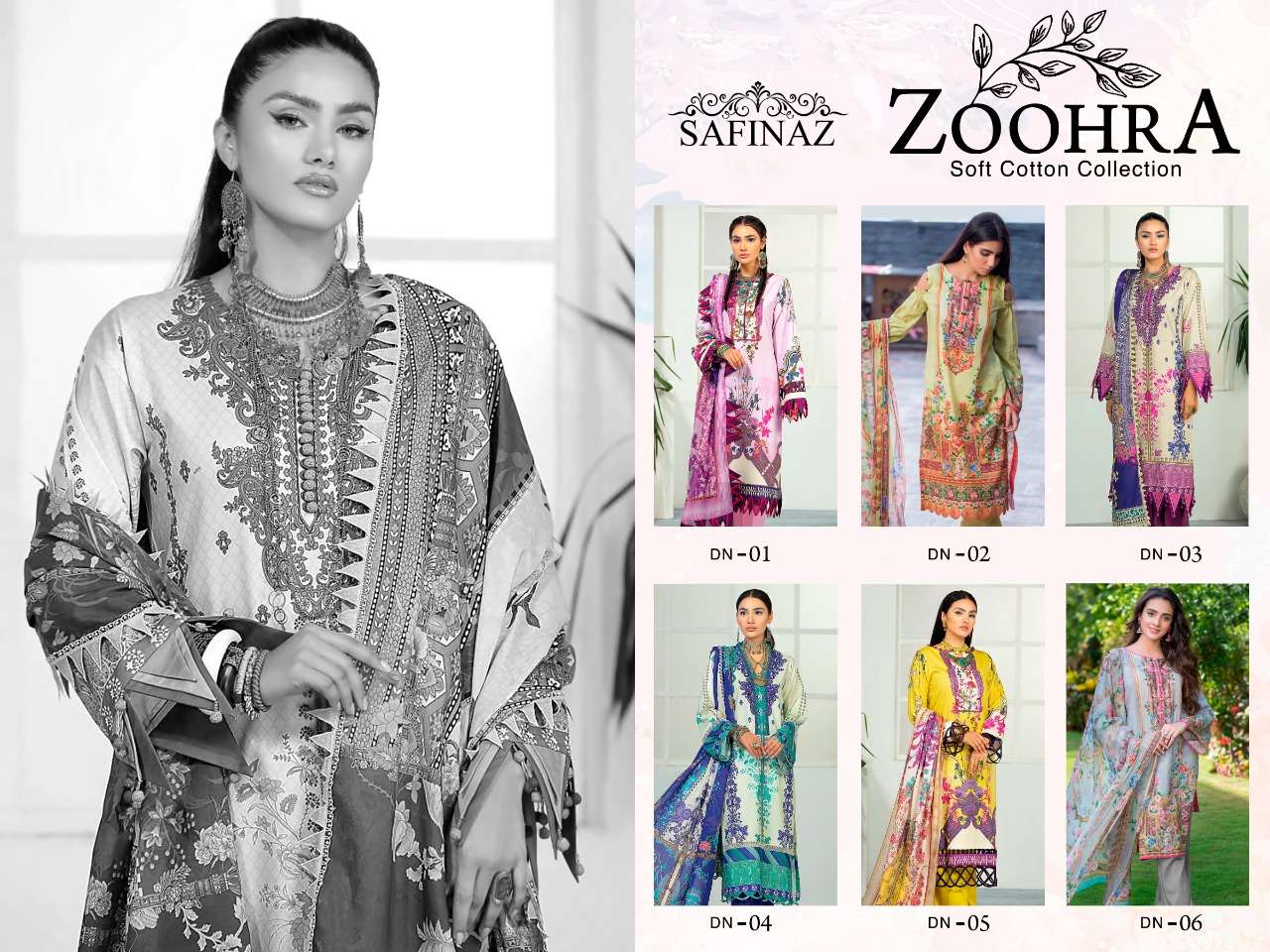 ZOOHRA BY SAFINAZ 01 TO 06 SERIES BEAUTIFUL SUITS COLORFUL STYLISH FANCY CASUAL WEAR & ETHNIC WEAR SOFT COTTON DRESSES AT WHOLESALE PRICE