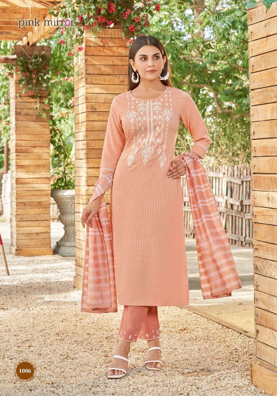 PEARL BY PINK MIRROR 1001 TO 1006 SERIES BEAUTIFUL SUITS COLORFUL STYLISH FANCY CASUAL WEAR & ETHNIC WEAR VISCOSE EMBROIDERED DRESSES AT WHOLESALE PRICE