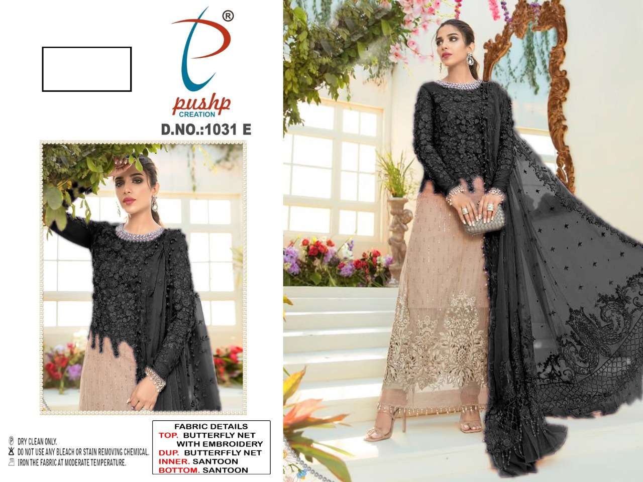 PUSHP HIT DESIGN 1031 COLOURS BY PUSHP CREATION 1031-A TO 1031-E SERIES DESIGNER PAKISTANI SUITS BEAUTIFUL STYLISH FANCY COLORFUL PARTY WEAR & OCCASIONAL WEAR NET EMBROIDERED DRESSES AT WHOLESALE PRICE