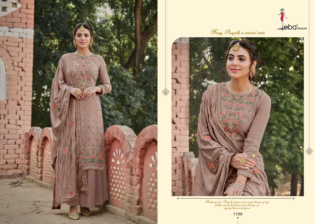 ASHPREET 1190 COLOURS NX BY EBA LIFESTYLE 1190-A TO 1190-B SERIES DESIGNER COLLECTION SUITS BEAUTIFUL STYLISH FANCY COLORFUL PARTY WEAR & OCCASIONAL WEAR HEAVY CHINNON EMBROIDERY DRESSES AT WHOLESALE PRICE