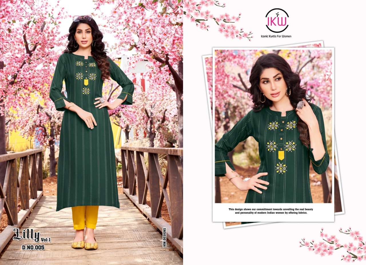 LILLY VOL-1 BY IKW 001 TO 008 SERIES DESIGNER STYLISH FANCY COLORFUL BEAUTIFUL PARTY WEAR & ETHNIC WEAR COLLECTION VISCOSE KURTIS AT WHOLESALE PRICE