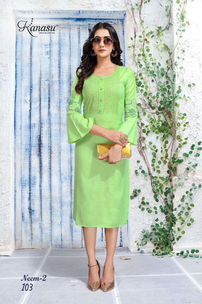 NEEM VOL-2 BY KANASU 101 TO 108 SERIES DESIGNER STYLISH FANCY COLORFUL BEAUTIFUL PARTY WEAR & ETHNIC WEAR COLLECTION PURE RAYON KURTIS AT WHOLESALE PRICE