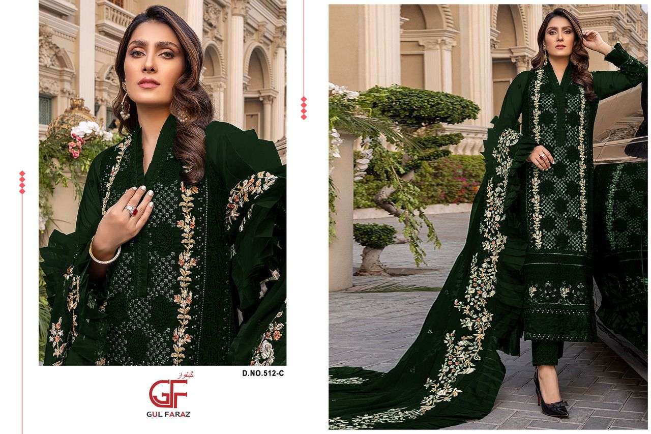 GUL FARAZ 512 COLOURS BY GUL FARAZ 512-A TO 512-D SERIES BEAUTIFUL PAKISTANI SUITS COLORFUL STYLISH FANCY CASUAL WEAR & ETHNIC WEAR NET EMBROIDERED DRESSES AT WHOLESALE PRICE