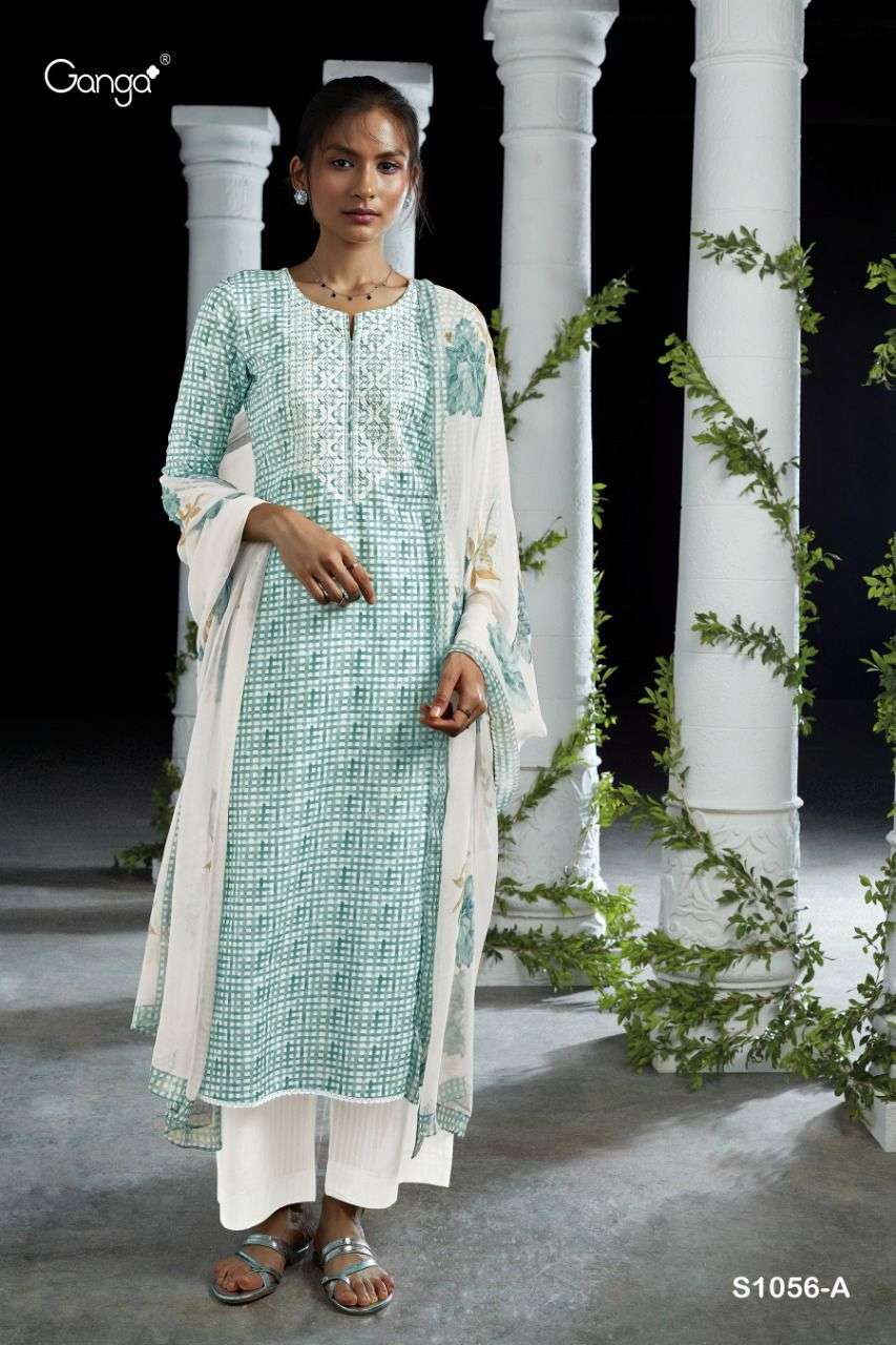 SAORI-1056 BY GANGA FASHION 1056-A TO 1056-D SERIES BEAUTIFUL SUITS COLORFUL STYLISH FANCY CASUAL WEAR & ETHNIC WEAR PREMIUM COTTON PRINT DRESSES AT WHOLESALE PRICE