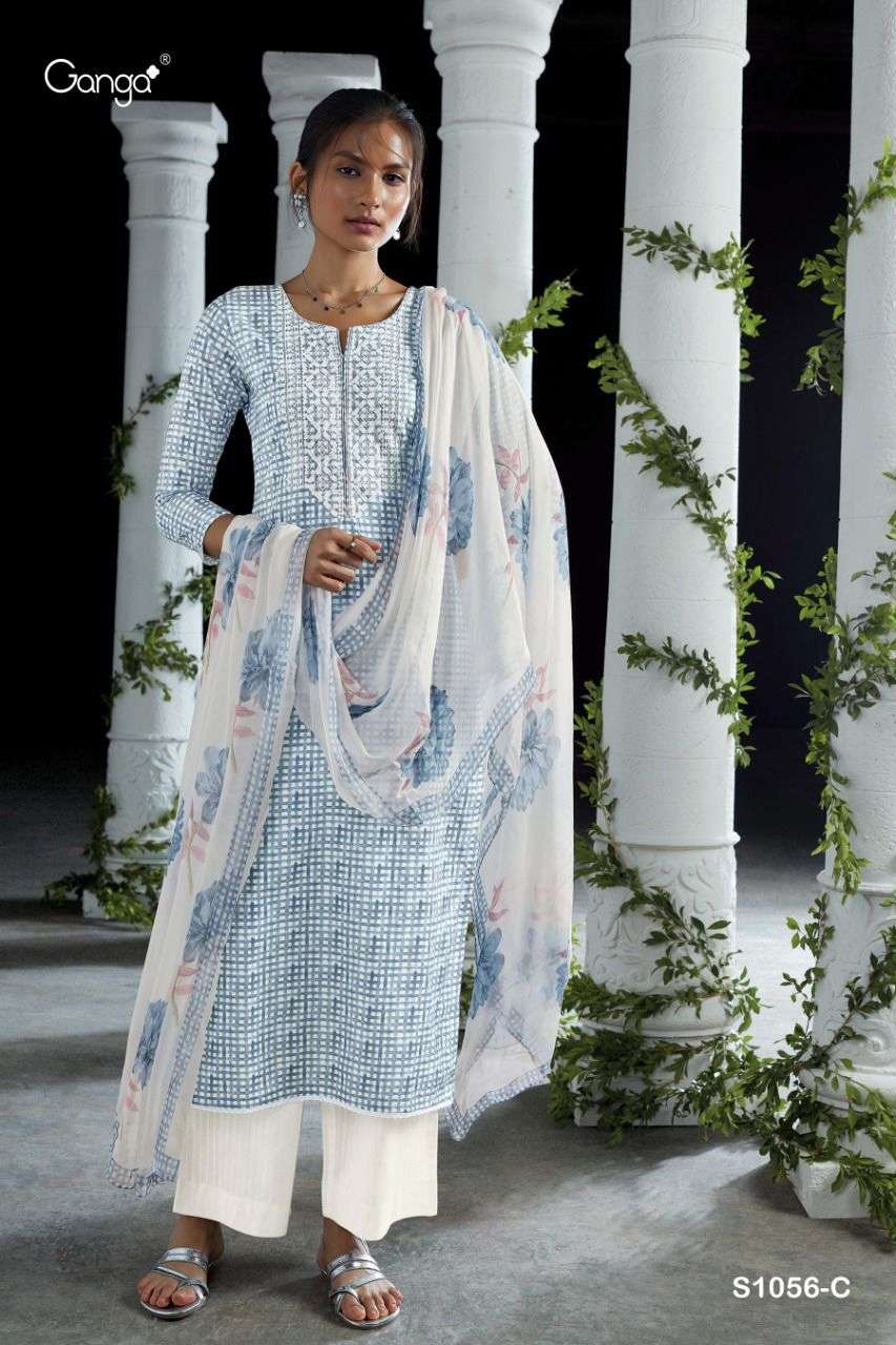 SAORI-1056 BY GANGA FASHION 1056-A TO 1056-D SERIES BEAUTIFUL SUITS COLORFUL STYLISH FANCY CASUAL WEAR & ETHNIC WEAR PREMIUM COTTON PRINT DRESSES AT WHOLESALE PRICE