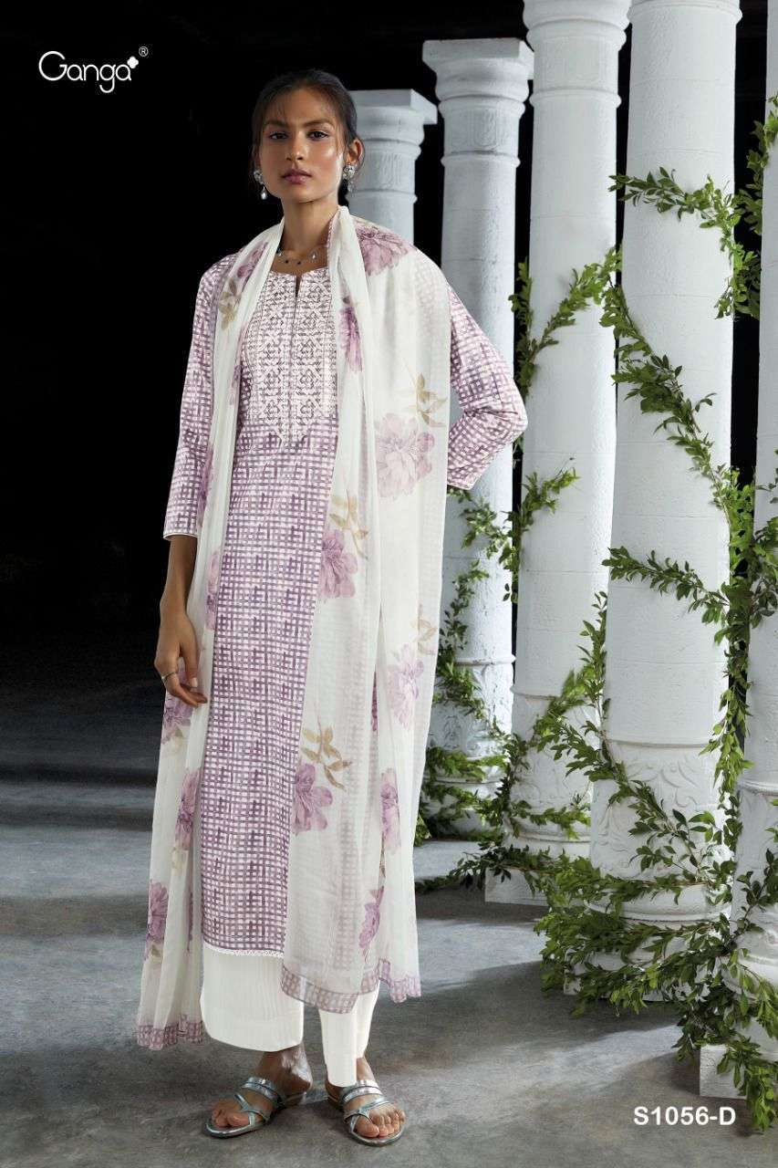SAORI-1056 BY GANGA FASHION 1056-A TO 1056-D SERIES BEAUTIFUL SUITS COLORFUL STYLISH FANCY CASUAL WEAR & ETHNIC WEAR PREMIUM COTTON PRINT DRESSES AT WHOLESALE PRICE