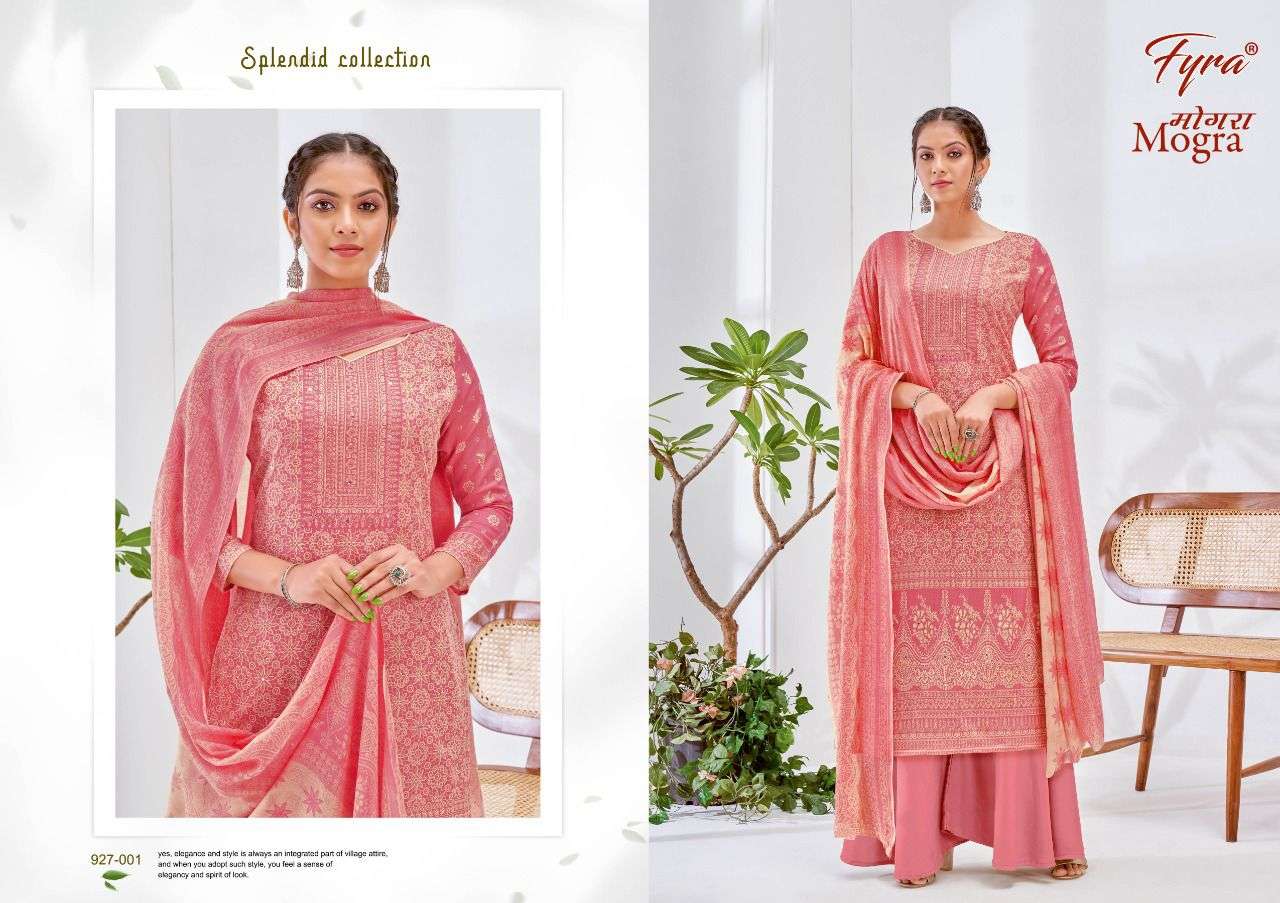 MOGRA 927 SERIES BY FYRA 927-001 TO 927-008 SERIES BEAUTIFUL STYLISH SUITS FANCY COLORFUL CASUAL WEAR & ETHNIC WEAR & READY TO WEAR PURE COTTON PRINTED DRESSES AT WHOLESALE PRICE