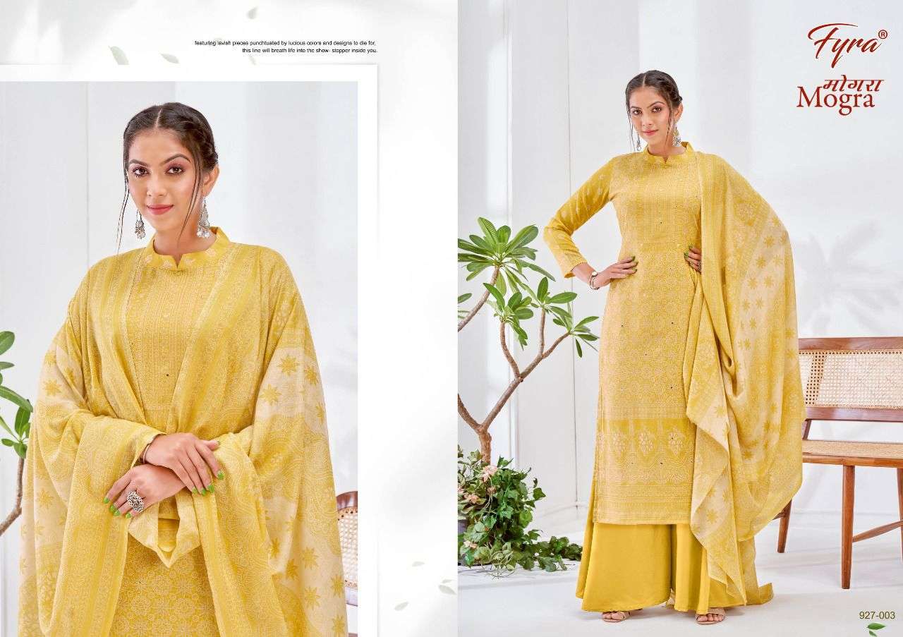 MOGRA 927 SERIES BY FYRA 927-001 TO 927-008 SERIES BEAUTIFUL STYLISH SUITS FANCY COLORFUL CASUAL WEAR & ETHNIC WEAR & READY TO WEAR PURE COTTON PRINTED DRESSES AT WHOLESALE PRICE