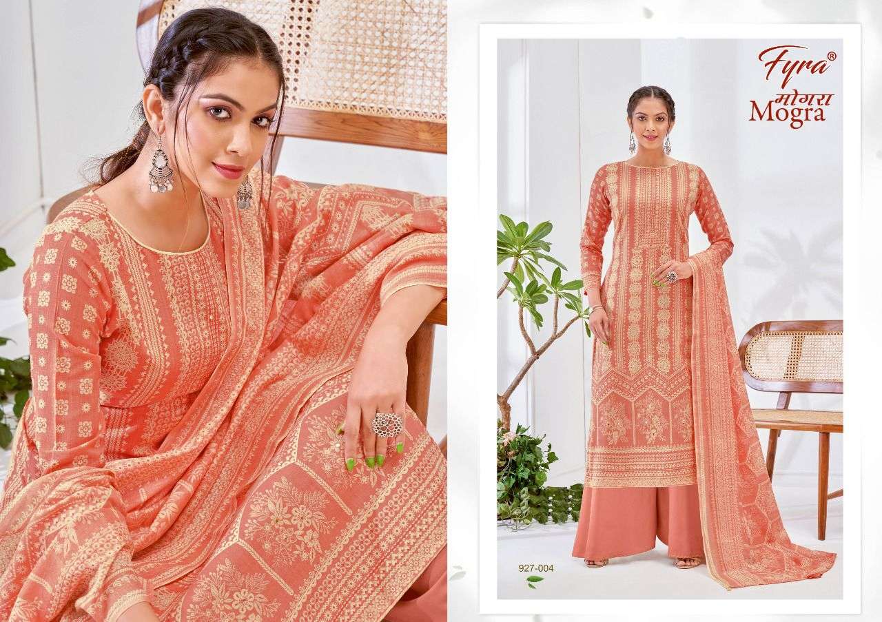 MOGRA 927 SERIES BY FYRA 927-001 TO 927-008 SERIES BEAUTIFUL STYLISH SUITS FANCY COLORFUL CASUAL WEAR & ETHNIC WEAR & READY TO WEAR PURE COTTON PRINTED DRESSES AT WHOLESALE PRICE